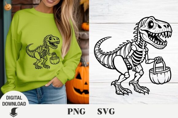 Fun Halloween Dinosaur Graphics for Crafts and Digital Selling