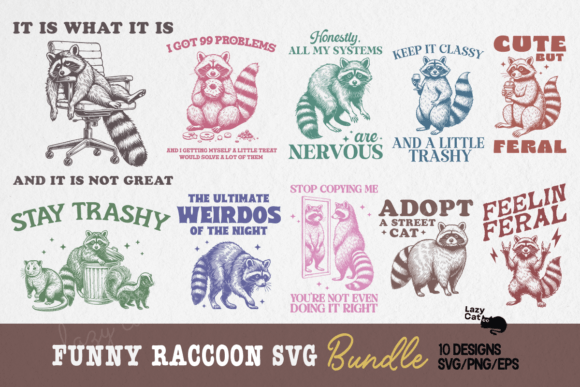 Vintage Funny Raccoon SVG Bundle Graphics for Crafts